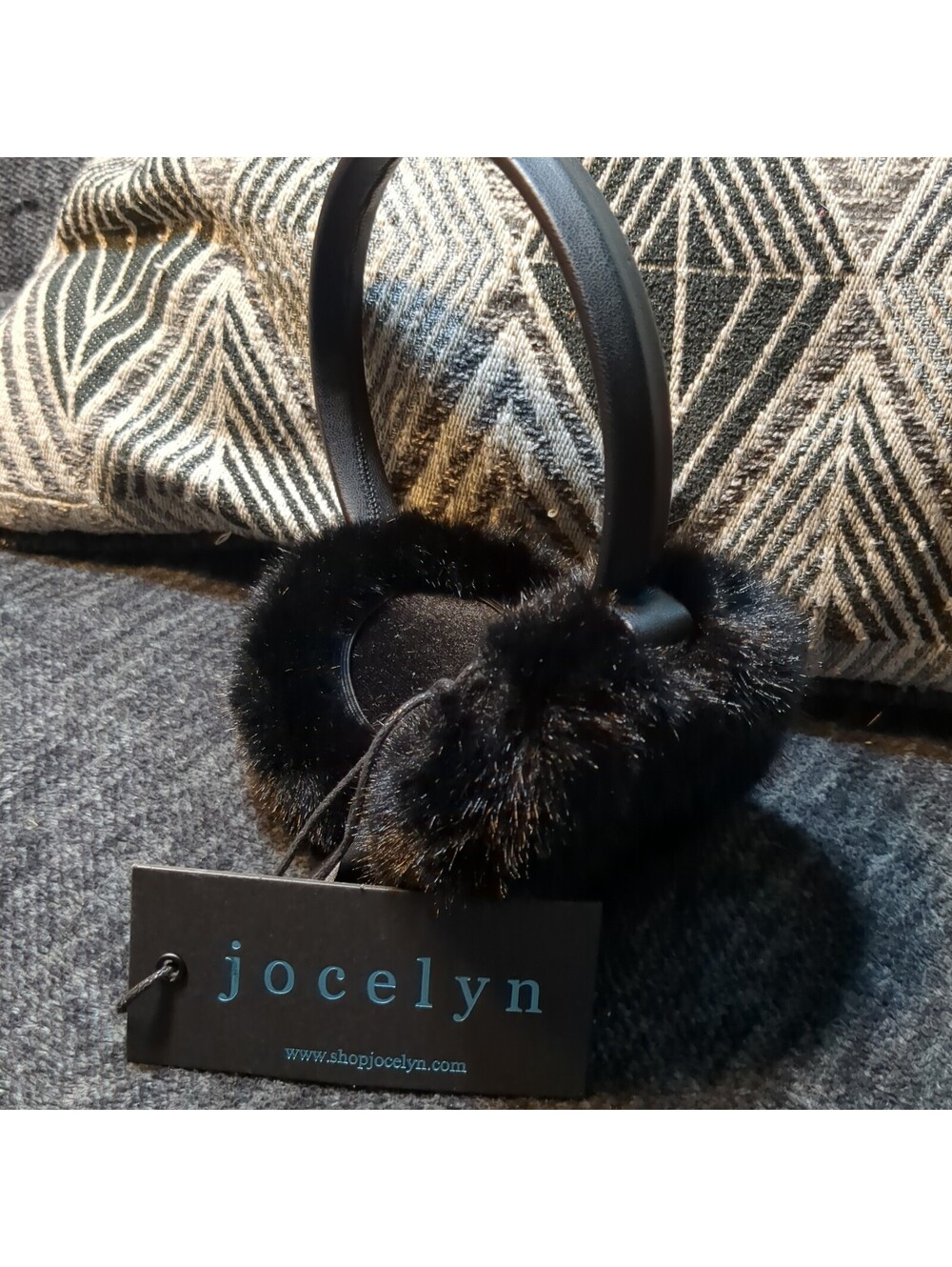 NWT Jocelyn Black Faux Mink Fur Earmuffs Leather Accent Winter Headband Luxury